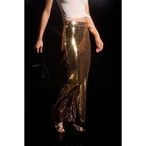 Lulus Dazzling Appearance Gold Sequin High-rise Midi Skirt - Size S